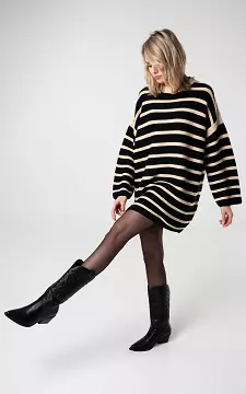 Striped dress with round neck | Black Beige | Guts & Gusto