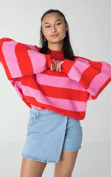 Oversized Pullover mit Streifenmuster | Rot Pink | Guts & Gusto