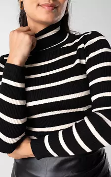 Ribbed turtleneck sweater with stripes | Black Beige | Guts & Gusto