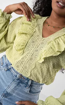 Blouse with lace details and flounces | Light Green | Guts & Gusto
