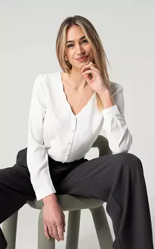 V-hals blouse met knoopjes | Wit | Guts & Gusto