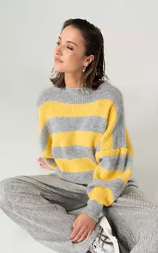 Oversized Pullover mit Streifenmuster | Hellgrau Gelb | Guts & Gusto