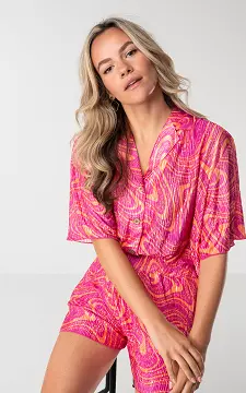 Plissee Bluse mit Print | Pink Orange | Guts & Gusto