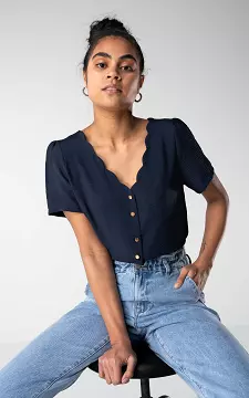 V-neck top with buttons | Dark Blue | Guts & Gusto
