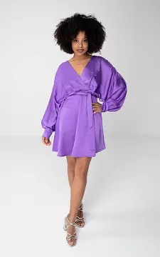 Satin look dress with waist tie | Lilac | Guts & Gusto