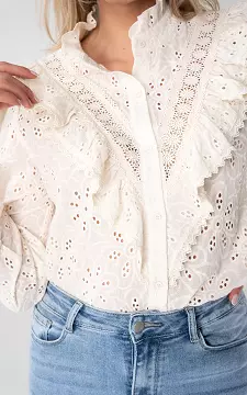 Embroidered blouse with flounces | Cream | Guts & Gusto