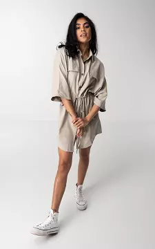Blouse dress with waist tie | Taupe | Guts & Gusto