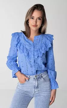 Broderie blouse met kanten details | Blauw | Guts & Gusto