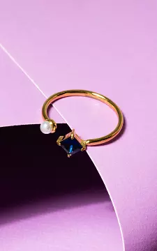 Adjustable ring with coloured stone | Gold Dark Blue | Guts & Gusto