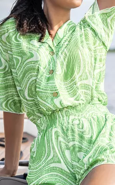 Plissee Bluse mit Print | Grün Weiß | Guts & Gusto
