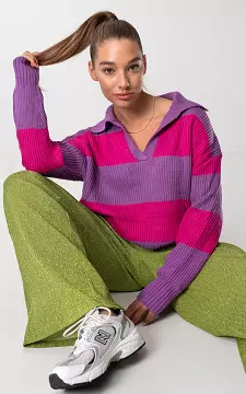 Pullover mit Kragen und Streifen | Lila Pink | Guts & Gusto