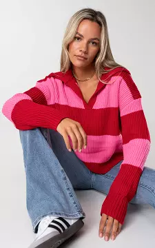 Pullover mit Kragen und Streifen | Rot Hellrosa | Guts & Gusto