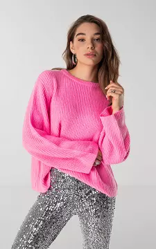 Coarse knitted sweater with round neck | Pink | Guts & Gusto