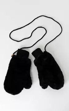 Faux fur mittens with cord | Black | Guts & Gusto