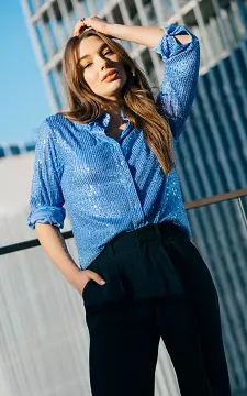Sequins blouse with buttons | Blue | Guts & Gusto